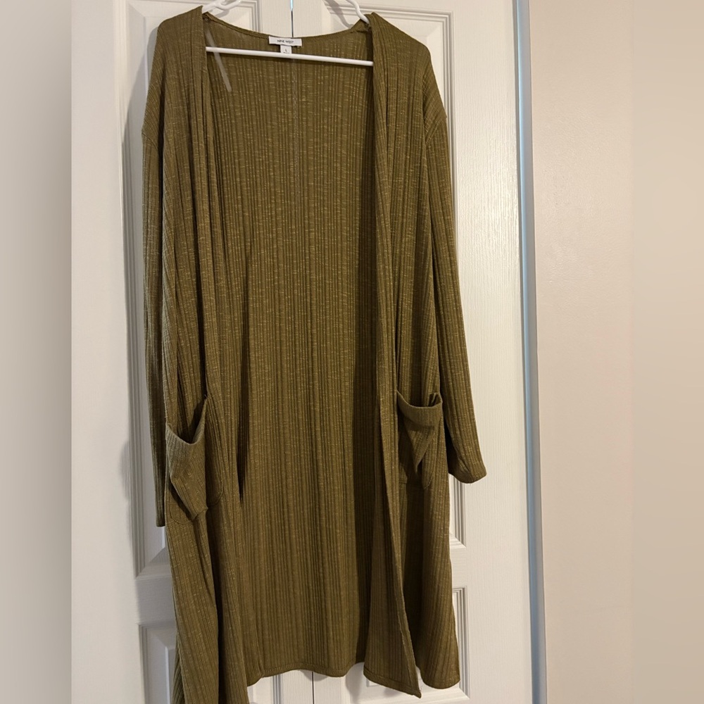 EUC women’s large Nine West duster hunter green cardigan